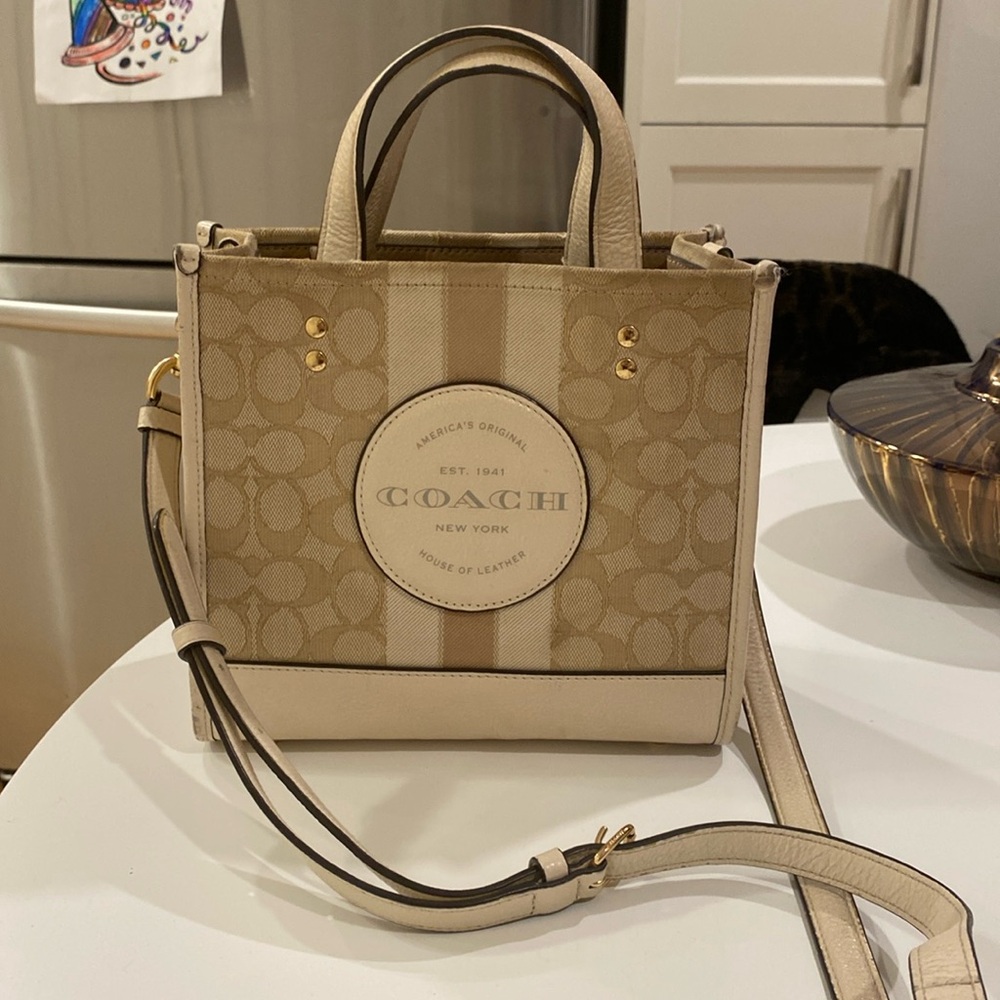 Coach Dempsey Tote Bag 22, Jacquard with Stripe, Coach Patch